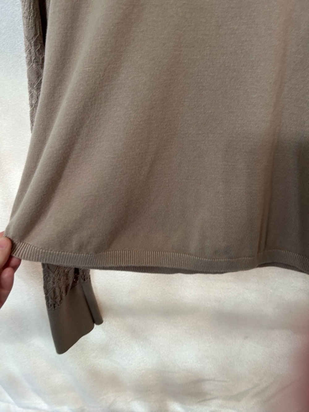 Taupe Knit Sweater with Lace Sleeve Panels - Picture 4 of 11
